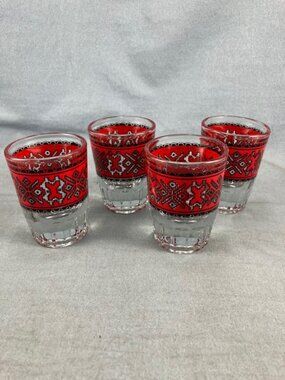 4 Vtg Ukrainian Low Ball Glasses 3" tall Tealight Holder